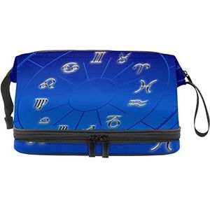 Grote capaciteit reizen cosmetische tas,Horoscoop teken dierenriem blauw, make-up tas, waterdichte make-up tas organisator, Meerkleurig, 27x15x14 cm/10.6x5.9x5.5 in