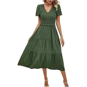 Dames zomer midi-jurk bloemenprint boho jurk V-hals casual feest Boheemse vloeiende lange jurk voor dames, Groen, XL