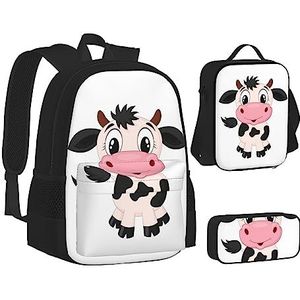 OHWODA Magische blauwe vos bedrukte schoudertas set, lichtgewicht plunjezak geïsoleerde lunchtas etui, Cartoon Melk Koe, Eén maat, Munten Pouch