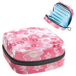 Opbergtas voor maandverband, roze kleurrijke Japanse kersenbloesems draagbare menstruatiematas, inlegkruisjes, tampons, maandverband, opberghouder voor vrouwen, school, kantoor
