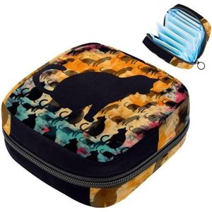 MUOOUM Kleur Kat Silhouet Maandverband Opbergtas Menstruatie Pad Tas Draagbare Menstruatie Cup Pouch met Rits voor Tiener Meisjes Vrouwen Dames