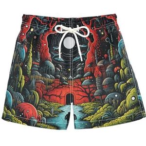 Abstracte kunst uit het universum van de gorilla's cool jongens zwemshorts strand ademend strand sport snelheid droge broek kinderen pyjama, Patroon, L