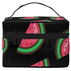 VOZITI Rode watermeloen draagbare make-up tas grote reizen cosmetische tas zakje clutch organizer met handvat voor meisjes vrouwen, zwart, één maat, Zwart, Eén maat