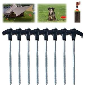8"" Screw in Tent Stakes - Ground Anchors Screw, 2024 New Screw in Tent Stakes Heavy Duty, Stainless Steel Tent Stakes Heavy Duty,Metal Threaded Tent Spikes,Tent Stakes for Outdoor Camping (8Pcs-Black)