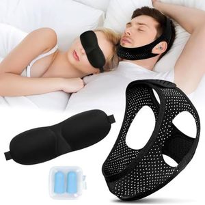 TTPSRY Anti-snurken, kinriem, snurkstop, kinriem met oogmasker en oordopjes, slaaphulp ter vermindering van snurken, voor mannen en vrouwen (S)