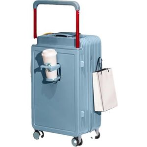 Brede trolley koffer opvouwbare bekerhouder zijhaak instapcombinatie slot koffer, Blauw, 24