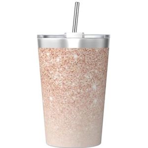 YFSGDLBN Rose Gold Faux Glitter Gedrukt 12oz Thermos met Conische Stro Draagbare Stro Cup