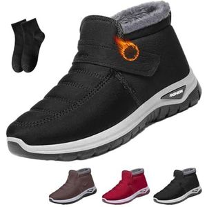 POIOZXD Warme anti-slip slip-on orthopedische laarzen voor dames, winterlaarzen voor dames, enkellaarsjes, warm bont, gevoerd, waterdicht, geïsoleerd, instapschoenen, outdoorschoenen, Zwart, 3 UK Wide