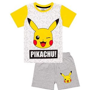 Pokemon Pikachu Gezicht Grijs Geel Boy's Kids Short pyjama Nachtkleding Set