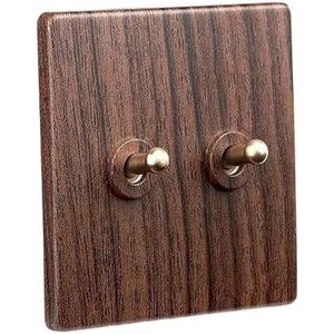 Wandschakelaar, bedieningsschakelaar 2-weg wandlamp messing hendel momentschakelaar tuimelschakelaar kunststof houtnerf paneel wandlamp 110-250V