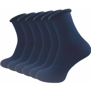 GAWILO Damessokken met rolrand (6 paar) | Zonder drukkende naad en zonder knellend elastiek | Diabetische sokken met versterkte hiel en teen, blauw, 39-42 EU
