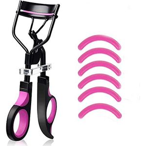 Eyelash Curler, Lash Curler Handle with 6 Silicone Refill Pads Eyelashes Tweezer Cosmetic Makeup Curling Tools Violet Black