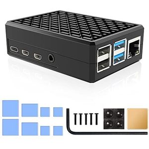 Miuzei Behuizing voor Raspberry Pi 4 met behuizing 4B aluminium passief koelhoesje metaal met warmtegeleidende sticker Heatsink Cooler compatibel met RPi4 Model B 8 GB/4 GB/2 GB