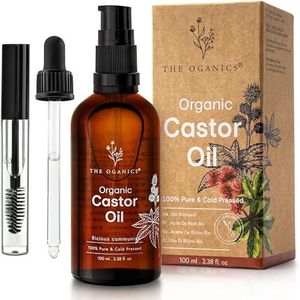 THE OGANICS - Castorolie - 100 ml - 100% Puur en Biologisch - Voor Wimper- en Wenkbrauwgroei - Veganistisch - Amber Glasfles met Pomp en Mascara-Set