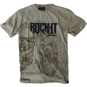 ROCK-IT Apparel Men T-shirt ""Bike"" Korte Mouw Premium Ronde Hals Shirt 100% Katoen Vintage Bikershirt Maten S-5XL Regular Cut Olijf XXL