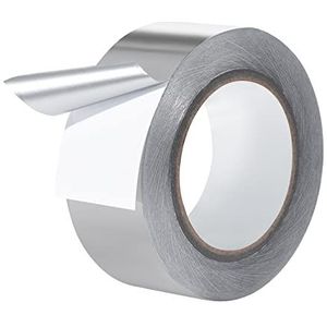 Aluminium plakband, rol van laminaat, 50 m x 48 mm, moeilijk ontvlambaar en hoge temperaturen voor leidingen, reparaties, verzegeld, zilver