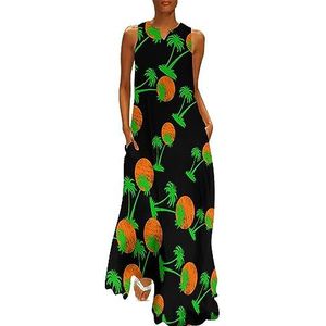 Palmboom dames enkellengte jurk slim fit mouwloze maxi-jurk casual zonnejurk M