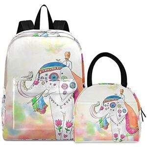 Kleurrijke olifant boekentas, lunchpakket, schoudertas, rugzak, boekentas, kinderrugzak, geïsoleerde lunchbox-tas voor meisjes en jongens, Patroon., Medium