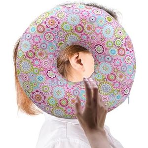 SPORWAY Donutkussen: kussen met gat, nekkussen voor zijslapers, leepingring voor zijslapers ter verlichting van pijn in het oor, oorkussen tegen oorpijn (roze)