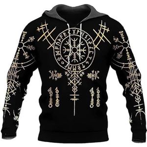 Viking-hoodie for heren, Noorse mythologie Rune Compass-pullover met volledige ritssluiting, buiten, grote zak, harajuku-jack met trekkoord en capuchon (Color : A, Size : S)