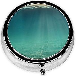 Zee Achtergrond Gedrukt Pil Organizer Pil Doos Pil Case Draagbaar voor Portemonnee Pocket Ronde Metalen Pil Houder Organizer voor Dagelijkse Geneeskunde