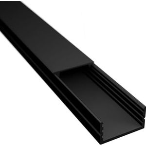 ledomec 2 m LED-profiel AUFBAU-17, plat zwart, voor ledstrips, ledstrips tot max. 17 mm, met afdekking (2 m zwart, afdekking zwart)