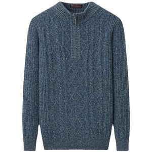 Mode 100% Stevige Kasjmier Halve Hoogte Rits Hals Gebreide Basis voor Heren Truien, Blauw Grijs, 4XL