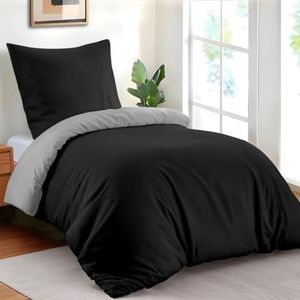 Dreamzie - Dekbedovertrek 135x200 cm met 1 kussensloop 50x70 cm - Zwart/Donkergrijs - 135x200 Bedset in 100% microvezel - 2 stuks - Gecertificeerd vrij van chemicaliën (Oeko TEX)