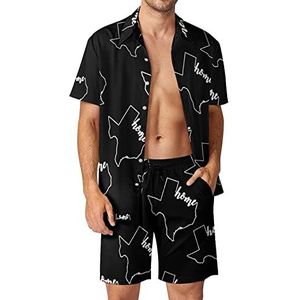 Texas Map Home Hawaiiaanse bijpassende set voor heren, 2-delige outfits, button-down shirts en shorts voor strandvakantie