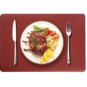 4 STKS Kunstleer Placemats Hittebestendig, Gemakkelijk Te Reinigen Tafelmat voor Thuiskantoor, Hotel Restaurant Keuken Eettafel (4 stks PU Wijnrood)