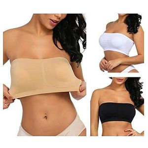 Boolavard Elastische Naadloze Bandeau-BH voor Dames Set van 3 Zwart, Wit en Vlees (XXL: (42-44))