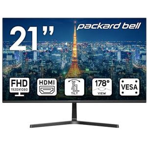 Packard Bell 21 inch monitor FHD 1920 x 1080 computermonitor, 75 Hertz, 5 milliseconden, ultrabrede monitor, VESA-montage, kantelaanpassing, VGA- en HDMI-monitor, basismonitor en gamingmonitor