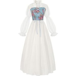 EMMHouse Renaissance-jurk voor dames, sprookjesjurk, Victoriaans middeleeuws kostuum met korset, patchwork baljurk, Wit, XXL