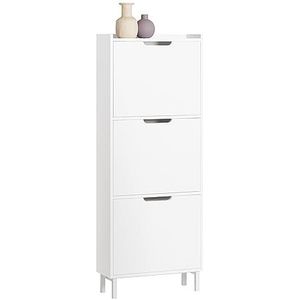 SoBuy Schoenenkast met 3 Kleppen, Schoenencommode, Schoenenrek, Schoenenkist, Gangkast, Opbergkast voor Schoenen, voor Inkomhal, Woonkamer, Slaapkamer – Wit, 50x19x129 cm, FSR151-H-W