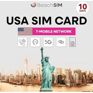 BeachSIM T-Mobile USA SIM Unlimited Data & Telephony & SMS (US - 10 Days)