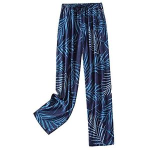 DSKK Pyjamabroek voor dames, katoen, pyjamabroek, loungebroek, katoen, met trekkoord voor dames, Blauw-1., L