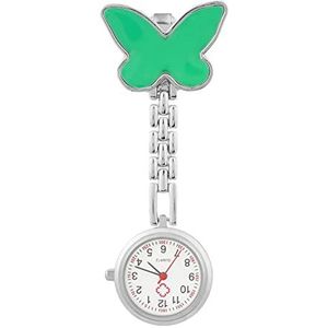 Yojack Gepersonaliseerd zakhorloge Fashion Pocket Medisch verpleegster Horloge Vrouwen Jurk Horloges Hanger Opknoping Quartz Klok Vlinder Vorm Gegraveerd Horloge (Kleur: Groen)