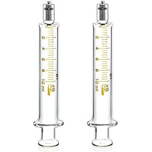 Glazen spuit - 10 ml capaciteit, 2 stuks metalen luer-slot zonder naald (10 ml)