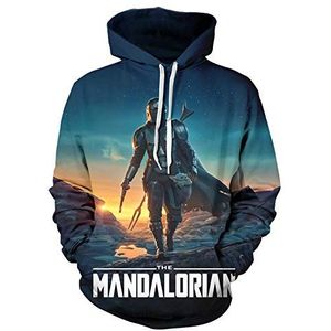 Mandalorian Hoodie, uniseks voor volwassenen, 3D-print, pullover met cartoon-hoodie, sweatshirt, coole persoonlijkheidscadeau - zwart - Een maat
