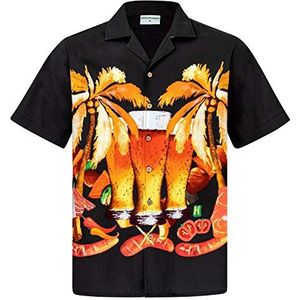 Hawaiihemdshop Hawaiiaans Overhemd | Heren Hemd | Katoen | Grootte M – 6XL | Zwart | Korte mouw | Palmbomen | Bier en Grillen | Hawaii Shirt | Kokos knopen