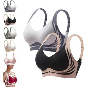 Draadloze Push-Up BH Anti-Slapping Lifting Volledige Dekking Naadloze Comfort voor Vrouwen(Black+blue,3X-Large)