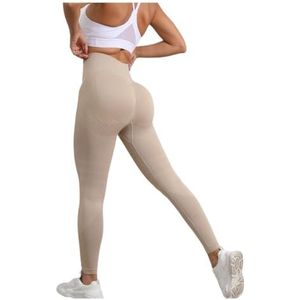 High Waist Yoga Leggings for Women Tummy Control Workout Compression Pants Moisture-Wicking Stretchy Gym Running Activewear Seamless Squat-Proof High-Rise Leggings(Khaki_L 3PCS)