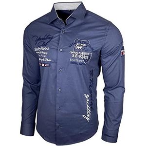 Baxboy Elastisch overhemd slim fit voor vrije tijd business bruiloft pure kleur overhemd kentkraag lange mouwen contrast herenhemd B-508, antraciet, M