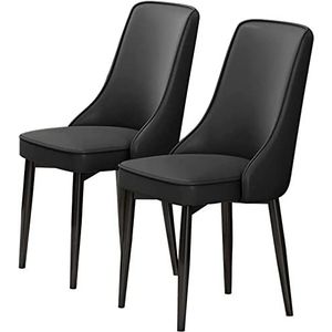 GEIRONV Moderne keukenstoelen set van 2, waterdicht PU-leer for woonkamer slaapkamer eetkamerstoelen lounge stoel met koolstofstalen voeten Eetstoelen (Color : Black, Size : 92 * 48 * 45cm)