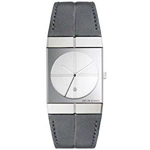 Jacob Jensen Icon Serie heren Quartz Horloge met witte wijzerplaat Analoog Display en grijs lederen band 232