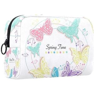 Kleine make-uptas voor dames, make-uptas, cosmetische reistas,kleurrijke vlinders lente Afdrukken