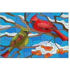 Jigsaw Puzzel 1000 Stuks Illustratie In Gekleurde Glazen Stijl, Een Vogelpaar Het Daar Zitt Houten Puzzel Speelgoed Veelkleurig 1000 Stuks Puzzels Grote Puzzels Familiespellen Dieren Puzzels