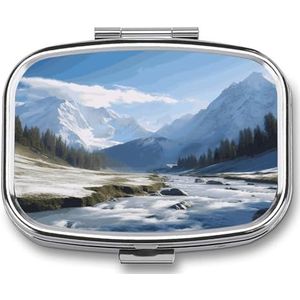 Besneeuwde Bergen Pillendoos Pil Organizer Pil Case 2 Compartiment Geneeskunde Pil Organizer Kleine Pil Case Pil Container Pillenhouder Leuke Pillendoos Mini Pillendoosje