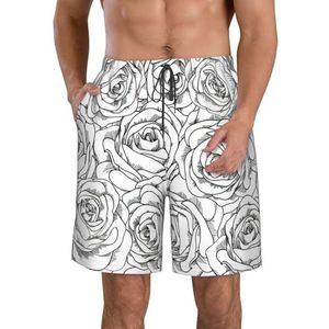 Zwart Wit Rose Print Heren Zwemmen Shorts Trunks Mannen Sneldrogende Ademend Strand Surfen Zwembroek met Zakken, Wit, XXL