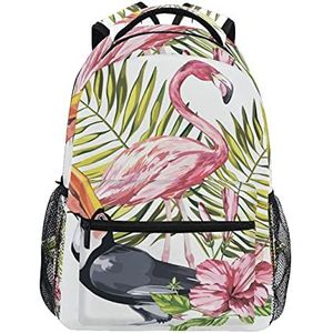 Flamingo Bird Art School Rugzak voor Meisjes Jongens Middelbare School Stijlvol Ontwerp Student Tassen Boekentassen, Patroon, 11.5×8×16In
